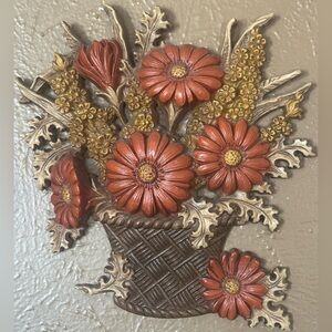 Vintage Burwood 1967 Floral Wall Basket Plaque Syroco Style Cottagecore